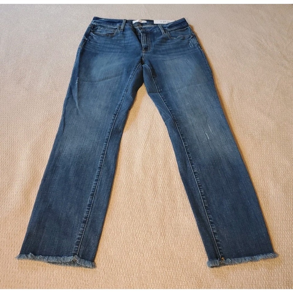 LOFT Women's 4/27 Jeans Curvy Skinny Ankle Raw Hem Denim Stretch Med Rise